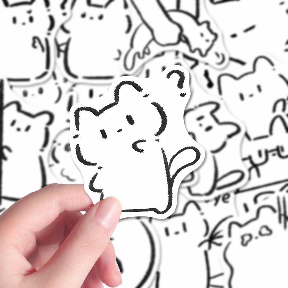 96张创意简笔画小猫贴纸卡通可爱线条小猫创意装饰手账本桌面diy
