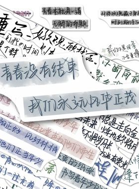 68张青春少年文案贴纸ins风治愈系浪漫手写励志语录diy手机壳防水