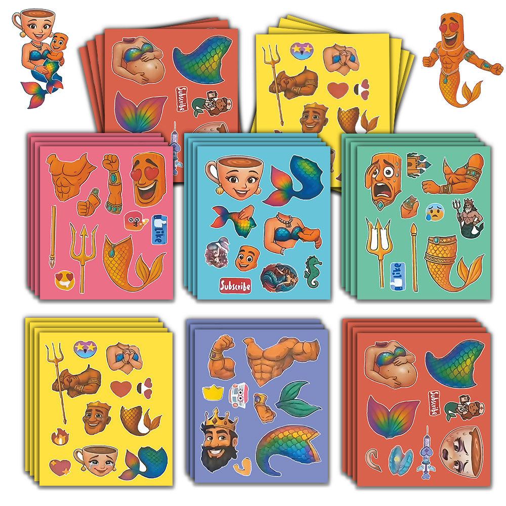 超大张】山海经趣味人鱼系列换装贴纸儿童益智创意diy手工贴画