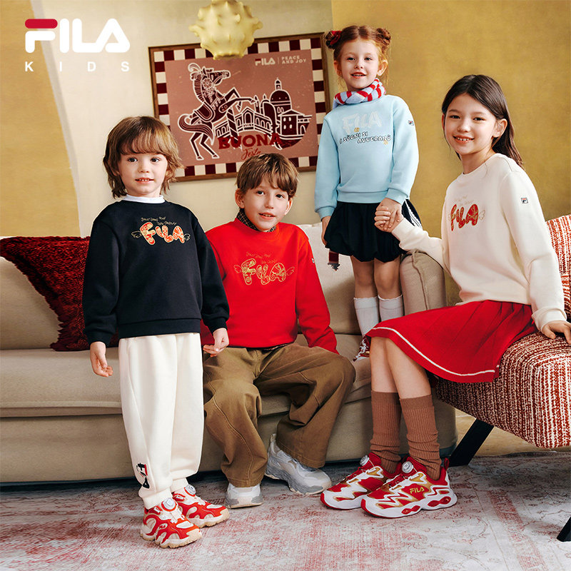 FILA斐乐儿童童装新年款卫衣2026年春季新款男女童套头红色拜年服,童装/婴儿装/亲子装,卫衣/绒衫,淘宝优惠券,粉丝福利购,淘宝优惠卷