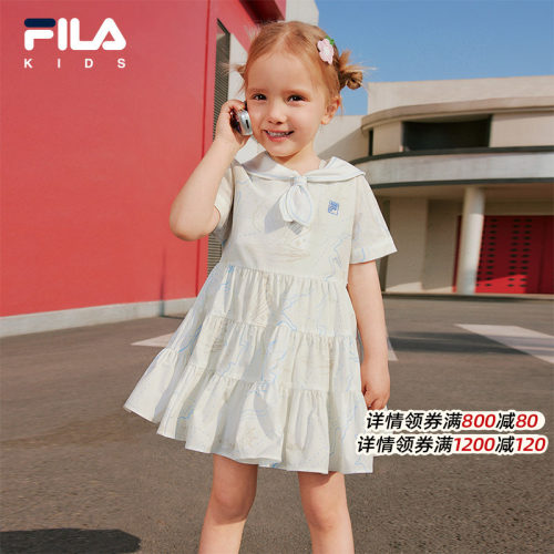 FILA斐乐儿童童装连衣裙2026年夏季新款女小童休闲海军领短袖短裙