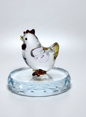 创意琉璃水晶可爱小公鸡母鸡摆件家居装饰品生日礼物