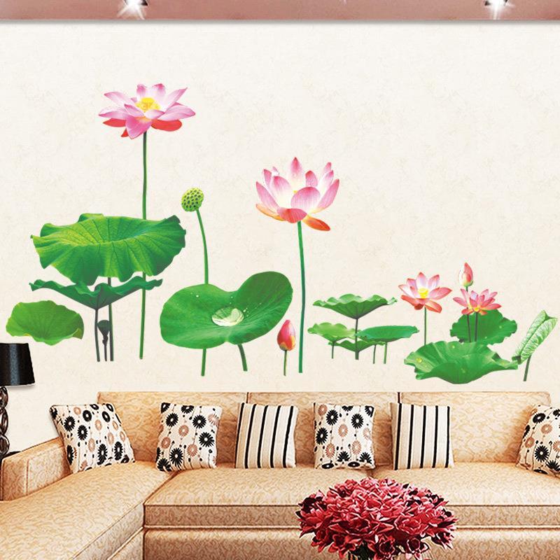 墙贴温馨立体荷花防水壁纸自粘墙纸卧室客厅背景墙装饰画贴画贴纸