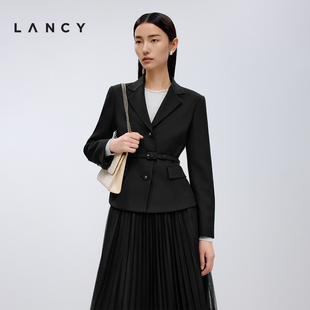 外套女黑色短款 LANCY 优雅通勤羊毛西装 新款 收腰西服 朗姿2025春季