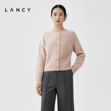 女法式 LANCY 朗姿2023秋冬新款 修身 羊绒针织开衫 温柔软糯 圆领短款