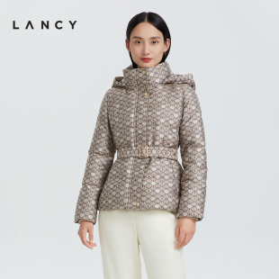 设计感白鹅绒羽绒服刺绣高级感连帽短款 LANCY 朗姿冬季 新款 外套女