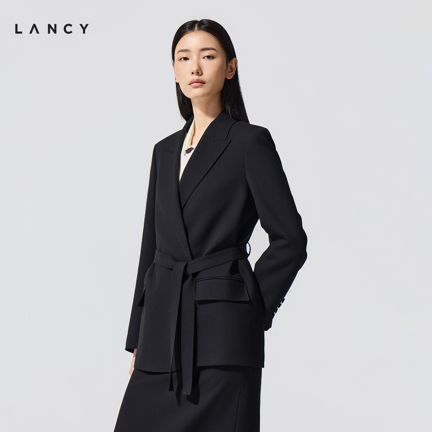 【纯羊毛】LANCY/朗姿2026春新款通勤商务腰带收腰西装外套西服女