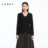 纯羊毛 西装 LANCY 新款 通勤短款 朗姿2026春季 极简无领修身 外套
