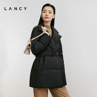 大翻领短款 朗姿25冬新款 LANCY 收腰羽绒服女 霍尔多巴吉白鹅绒