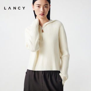 老钱风连帽针织衫 朗姿2025冬新款 LANCY 半拉链上衣女 羊毛羊绒