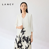 醋酸无领西装 朗姿2024夏新款 LANCY 外套设计感气质女 淡人穿搭