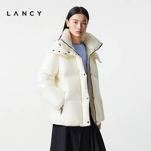 匈牙利白鹅绒 高端亮面连帽短款 LANCY 新款 羽绒服 朗姿2025冬季