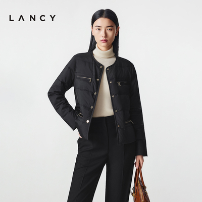 【匈牙利鹅绒】LANCY/朗姿2025冬新款气质简约短款圆领轻薄羽绒服