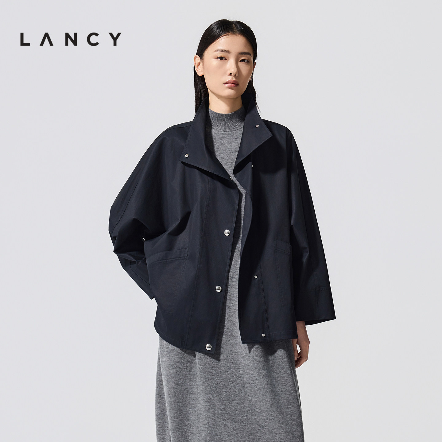 lancy朗姿26年春季新款高端立领通勤短款女士风衣外套休闲大衣
