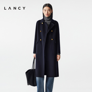 朗姿2025冬新款 LANCY 气质通勤双面呢长大衣毛呢外套女 纯羊毛