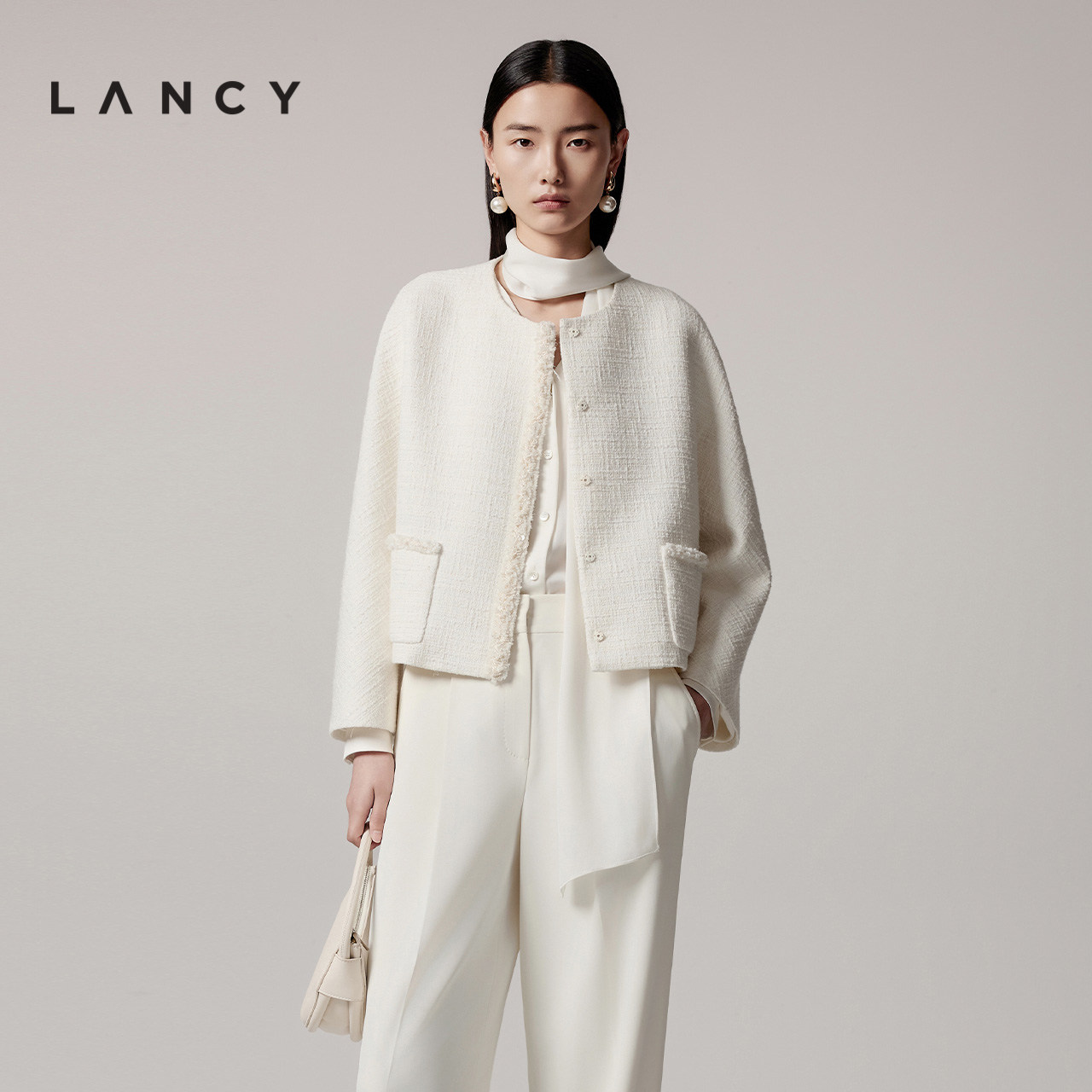 LANCY/朗姿2025秋季新款小香风精致钉珠宽松短款气质高级感外套女,女装/女士精品,短外套,淘宝优惠券,粉丝福利购,淘宝优惠卷