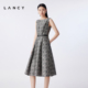 丝毛气质印花无袖 LANCY 朗姿2025冬新款 连衣裙女收腰一字领中长裙