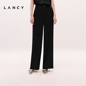 朗姿2025夏新款 气质高腰直筒阔腿西装 裤 LANCY 三醋酸黑色休闲裤 女