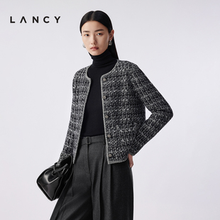 短款 羊毛棉感小香风亮片圆领针织开衫 外套女 朗姿2025冬新款 LANCY