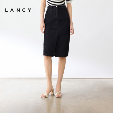 LANCY/朗姿2024夏季新款高腰气质百搭牛仔半身裙女高级感直筒裙子