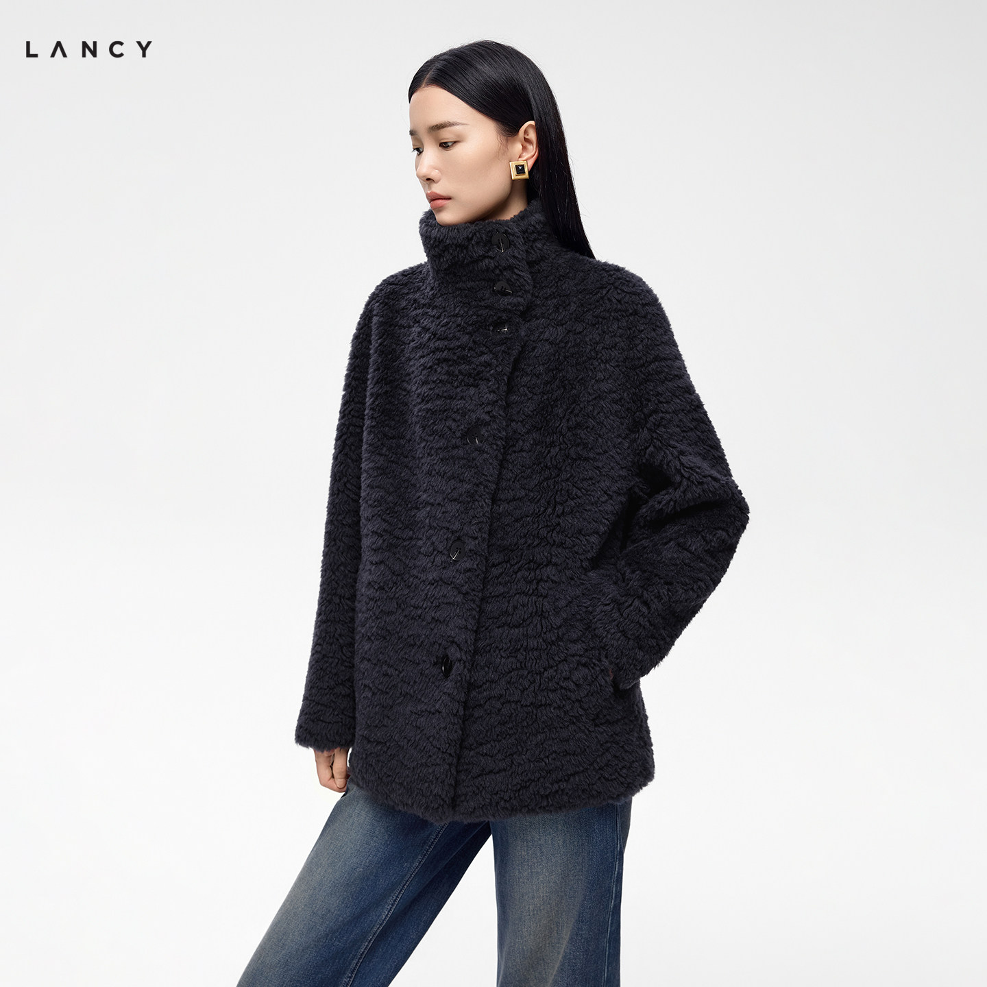 【纯羊毛】LANCY/朗姿2026冬新款高级感立领泰迪熊颗粒仿皮草外套