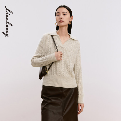 麻花纹理 珠片点缀 优雅领口