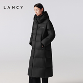匈牙利白鹅绒 LANCY 朗姿2025冬新款 百搭高领连帽长款 羽绒服女