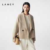 LANCY 朗姿2025冬新款 气质老钱风羊毛牦牛绒毛呢外套女廓形短大衣