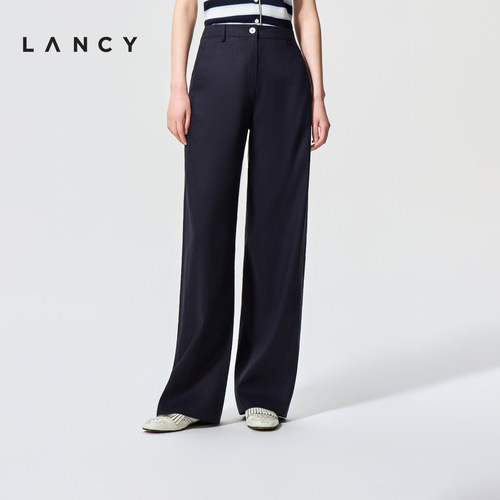 LANCY/朗姿2026夏新款亚麻高级感通勤高腰阔腿裤休闲垂感西装裤女
