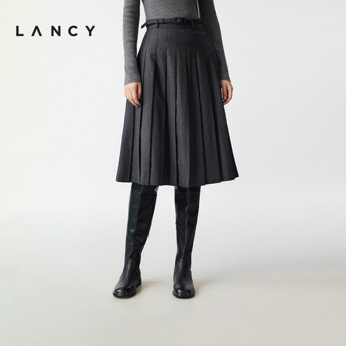 学院百褶 腰带点缀 优雅中裙