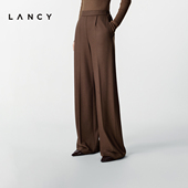 LANCY 子 女百搭垂感针织裤 朗姿2025冬新款 简约阔腿直筒羊毛休闲裤