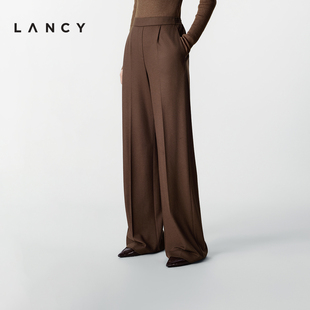 女百搭垂感针织裤 简约阔腿直筒羊毛休闲裤 子 朗姿2025冬新款 LANCY