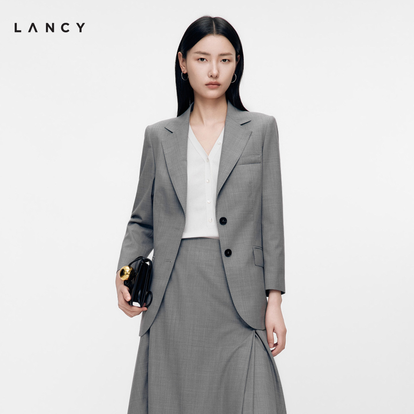 【纯羊毛】LANCY/朗姿2026秋新款通勤商务西装外套女半裙西裤套装图片