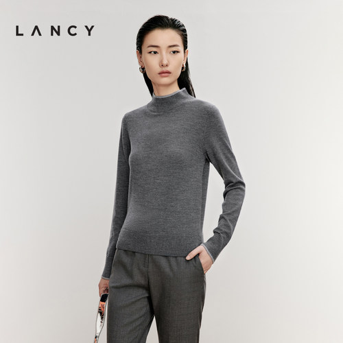 LANCY/朗姿2024冬季新款羊毛百搭多色打底针织衫女士保暖亲肤毛衣