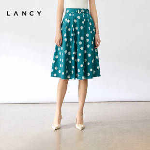 LANCY 高腰显瘦真丝波点A字裙女复古港风气质半身裙 新款 朗姿夏季