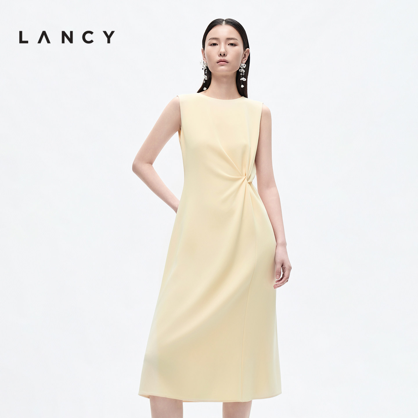 【三醋酸】LANCY/朗姿2026夏季新款通勤无袖收腰高端中长款连衣裙