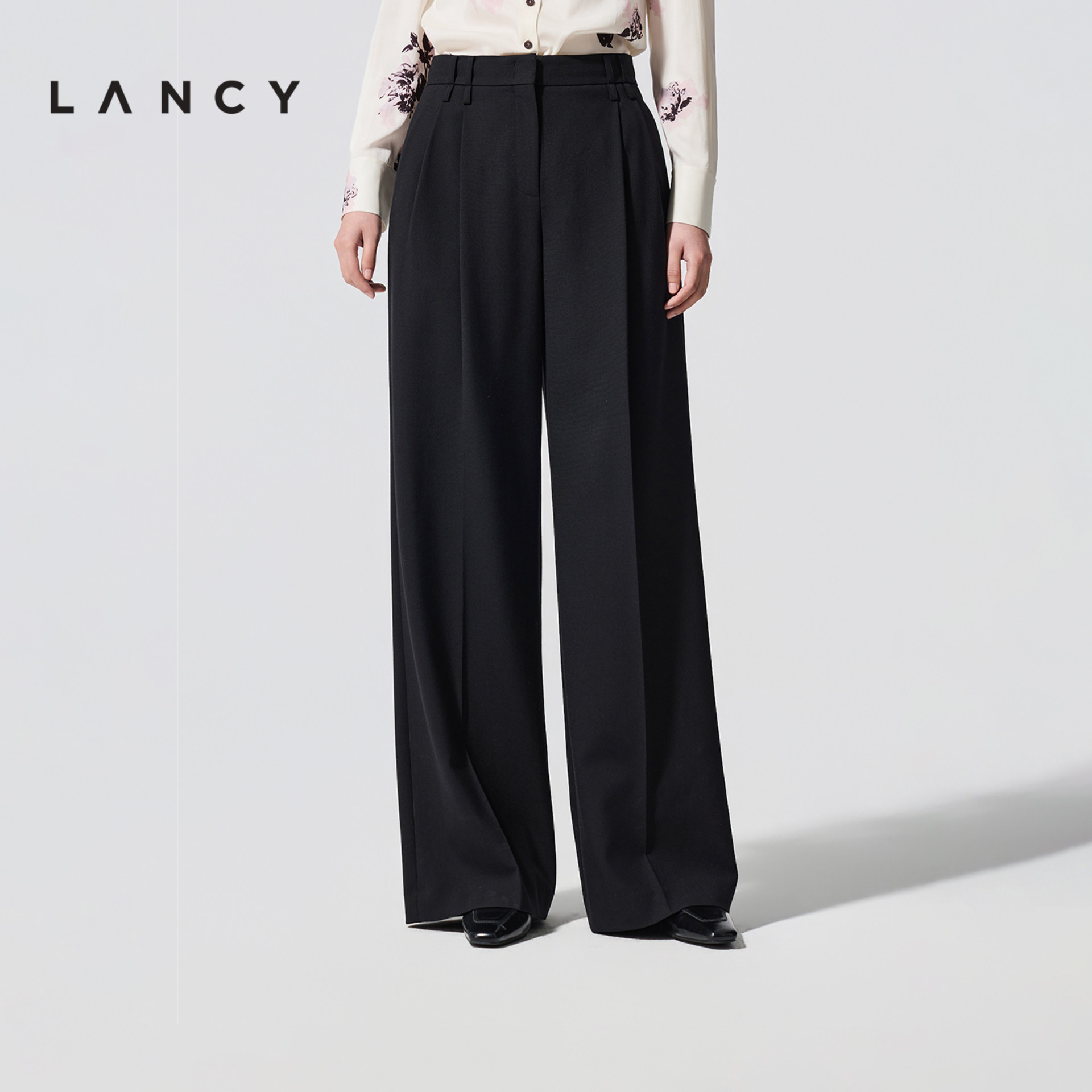 【纯羊毛】LANCY/朗姿2026春季新款百搭通勤直筒阔腿黑西装裤子女