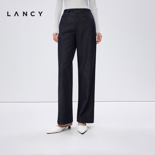 直筒裤型 高腰设计 定制纽扣