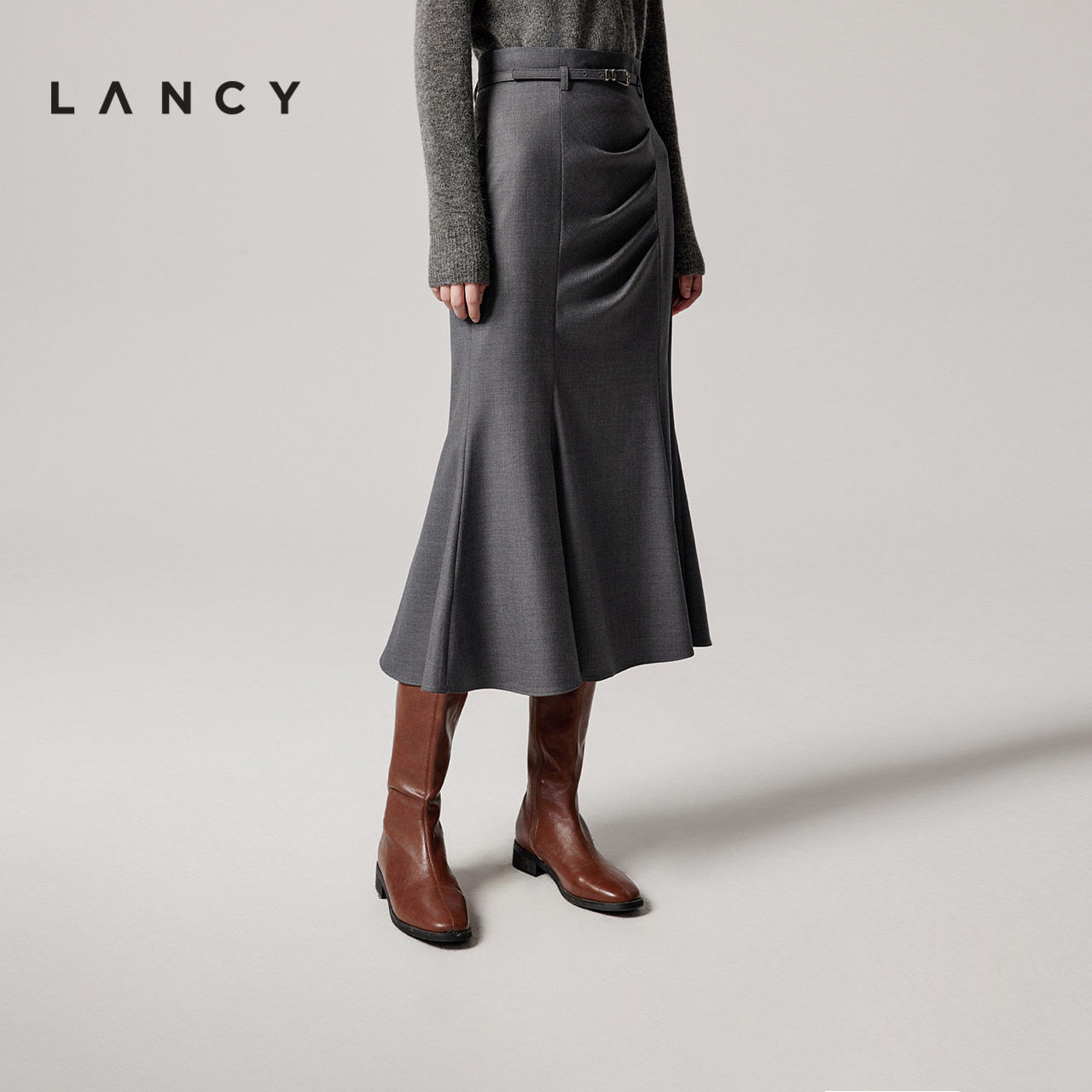 鱼尾裙摆 捏褶工艺 本布腰带