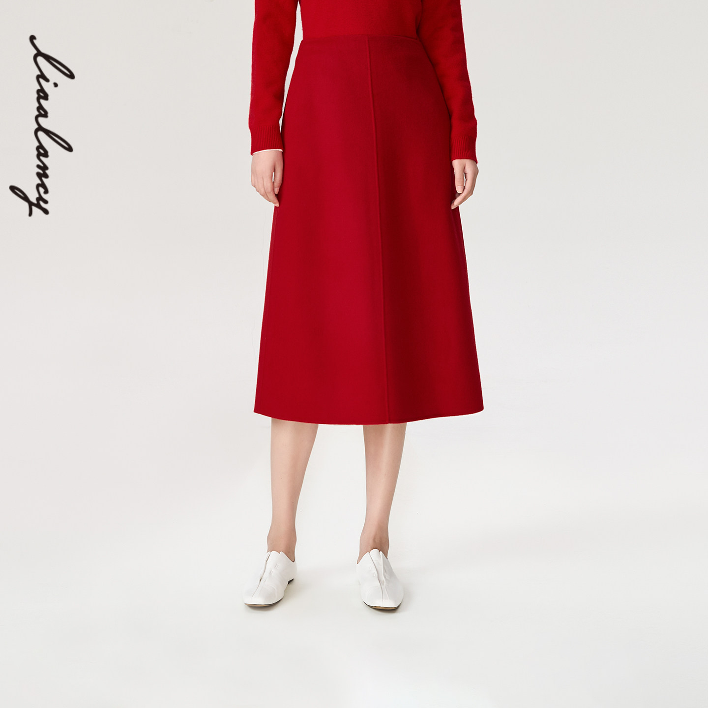 【金玉满棠】LANCY/朗姿2026春新款纯羊毛新年气质中长直筒半身裙
