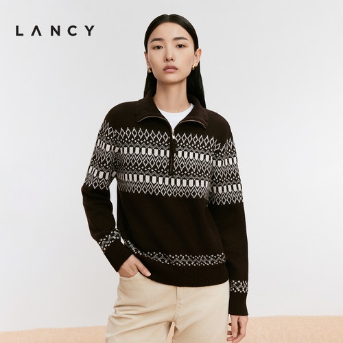 拉链翻领 趣味图案 下摆微收