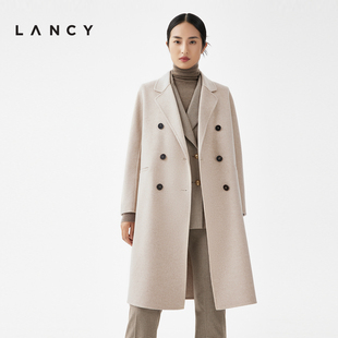 朗姿2023冬季 LANCY 新款 翻领毛呢外套女宽松羊毛大衣法式 羊绒上衣