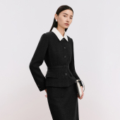 LANCY 朗姿2024秋新款 气质高级感小香风短外套撞色翻领收腰上衣女