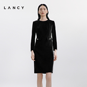 丝绒气质收腰高级钻扣连衣裙女 朗姿2024秋新款 钻石丝绒 LANCY