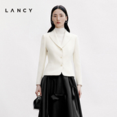 朗姿2024秋季 新款 小翻领白色西装 LANCY 外套女修身 收腰气质西服女