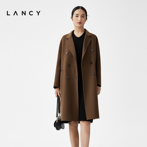 LANCY/朗姿2023秋冬新款翻领羊毛羊绒毛呢外套女宽松双面呢高级