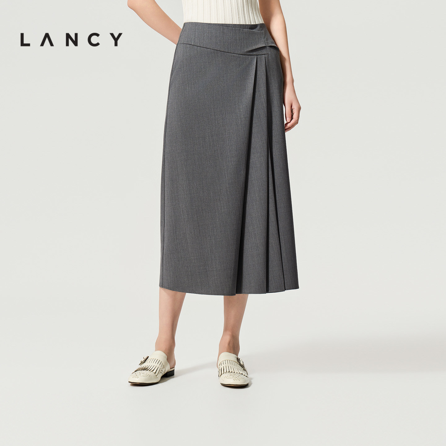 LANCY/朗姿26夏季新款知性高级感直筒通勤显瘦中长款西装裙半身裙图片