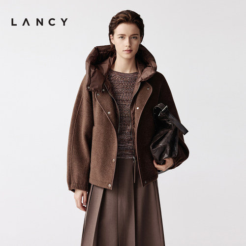 倒梯形版型 松紧袖口 连帽充绒