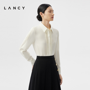 LANCY/朗姿2024春季新款修身醋酸正装白衬衫女气质通勤OL职业上衣