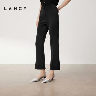 LANCY/朗姿2024夏季新款黑色微喇小脚西装裤垂感显瘦九分裤子女